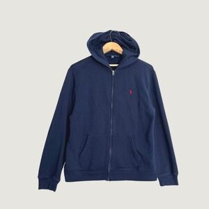 Polo Ralph Lauren Navy Blue Full Zip Hoodie Red Pony Logo Boys XL Mens Small